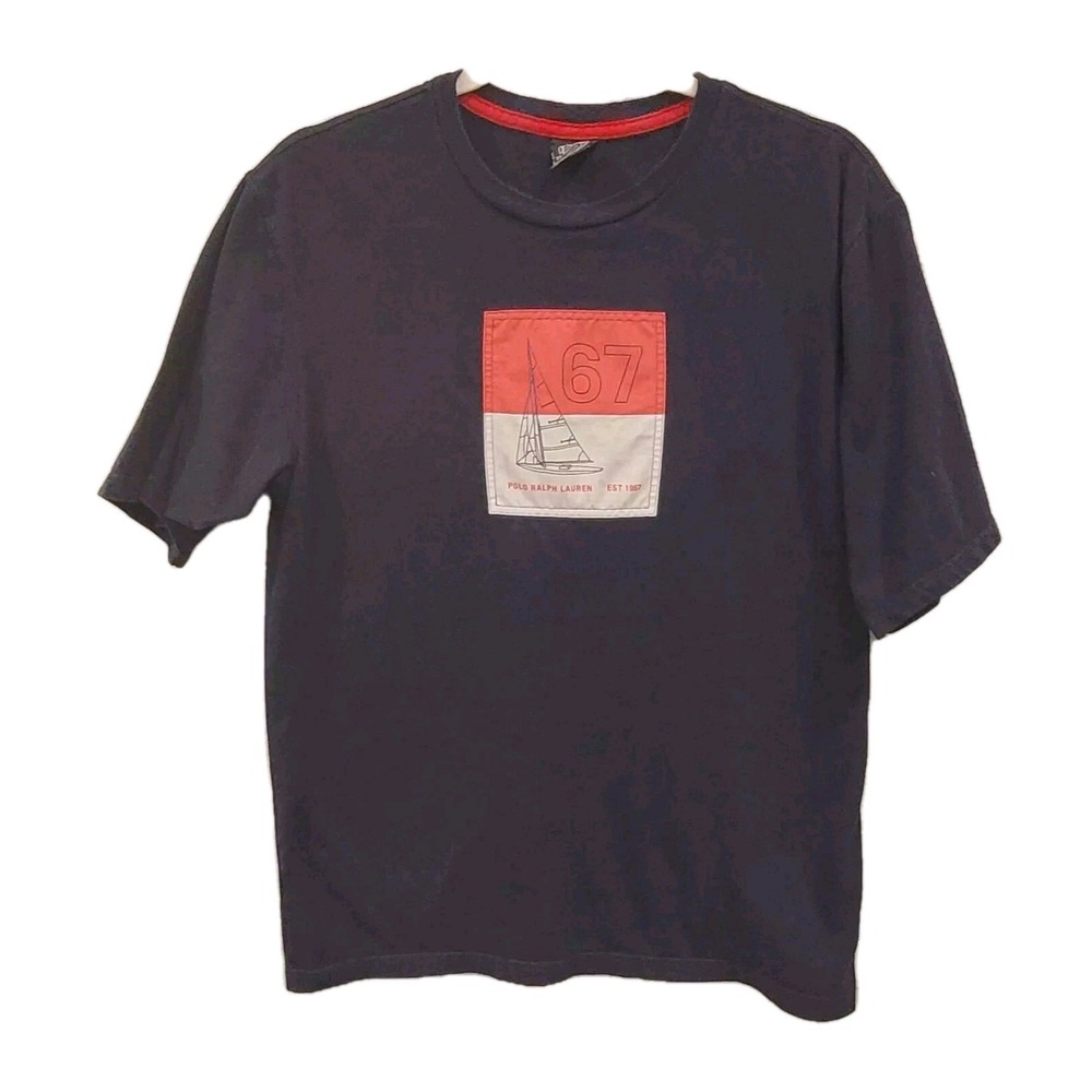 Polo Ralph Lauren Navy Blue Sailboat 67 Graphic T-Shirt Cotton Womens Large